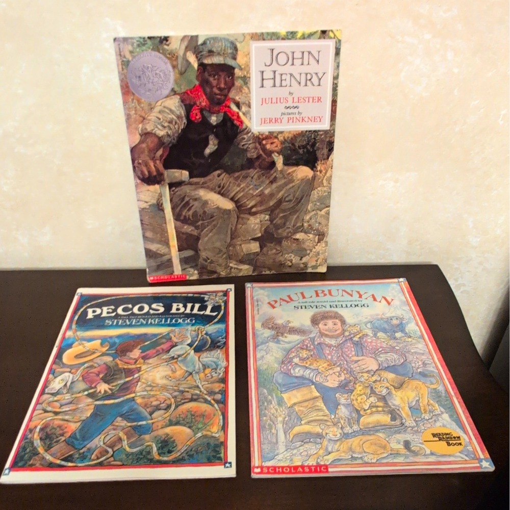 Vintage Tall Tales Childrens Book Lot John Henry Pecos Bill Paul Bunyan 3 PB